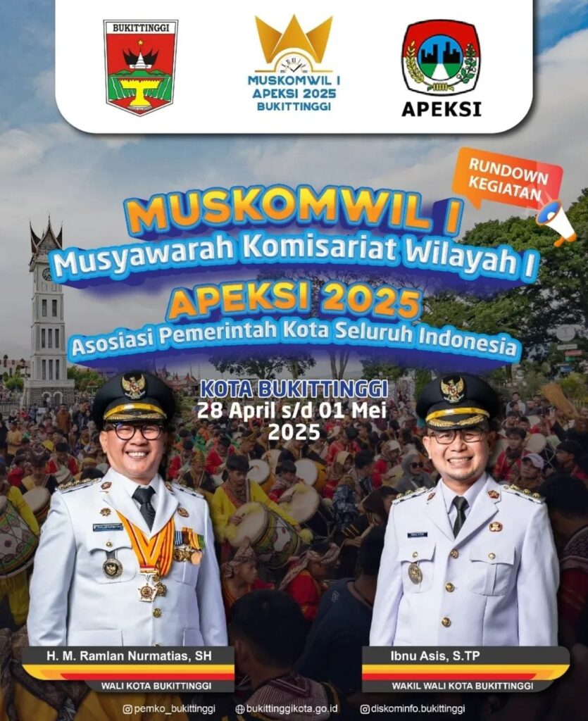 Bukittinggi resmi menjadi tuan rumah Musyawarah Komisariat Wilayah (Muskomwil) Asosiasi Pemerintah Kota Seluruh Indonesia (APEKSI) Tahun 2025.