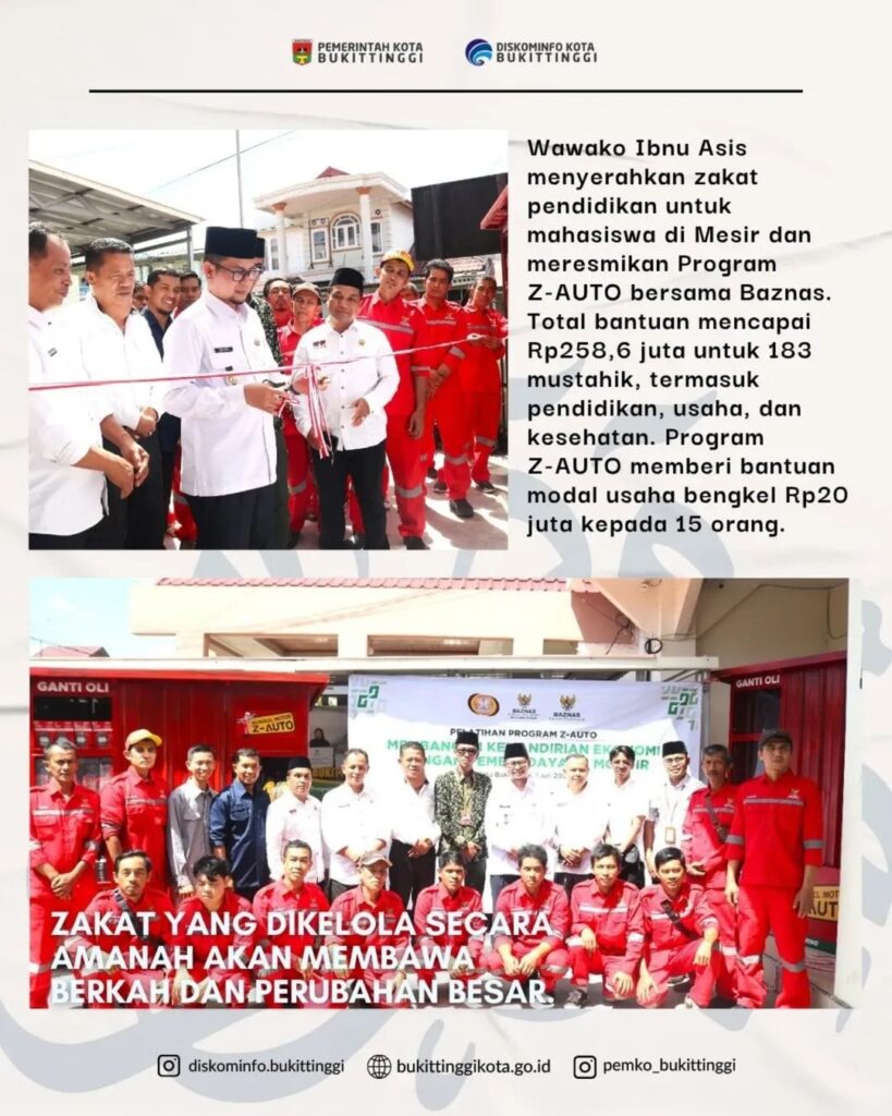 Wawako Ibnu serahkan Zakat Pendidikan Mahasiswa Dan Resmikan Program Z-AUTO BAZNAS