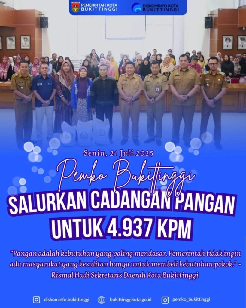 Pemko Bukittinggi Salurkan Cadangan Pangan untuk 4.937 KPM