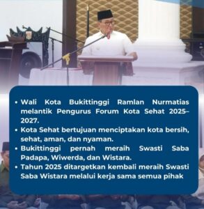 Wali Kota Bukittinggi Ramlan Nurmatias Lantik Pengurus Forum Kota Sehat 2025-2027